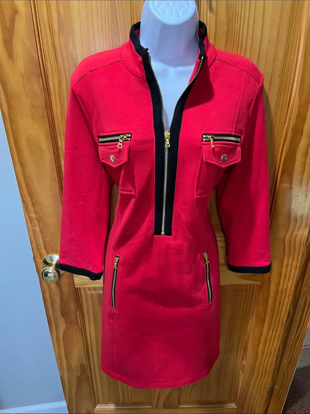 Beautiful Boston Proper Red Dress with pretty gold zipper detailing - Picture 6 of 10
